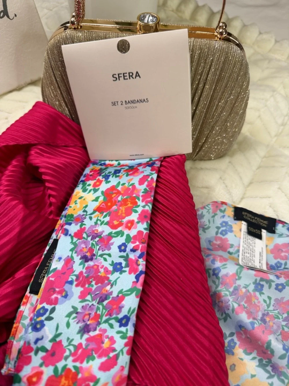 Elegant Bright Floral & Ruby Red Silk Scarves - Double Pack - Picture 3 of 14